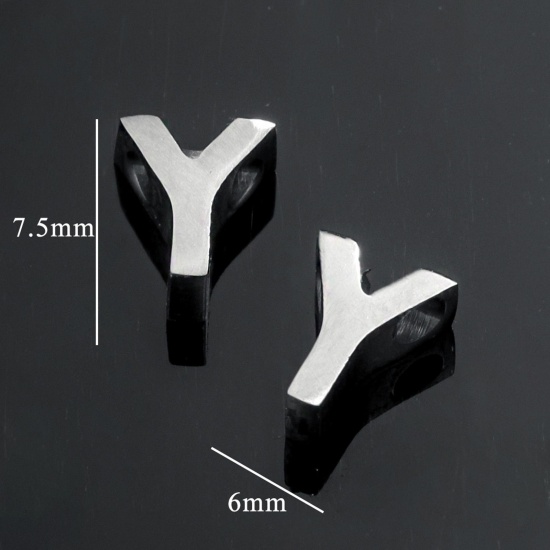 5 個 304ステンレス鋼 チャーム レター シルバートーン 文字「 Y」 7.5mm x 6mm の画像