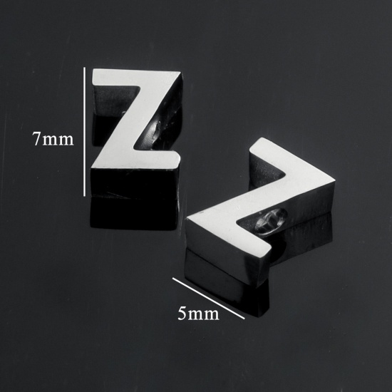 5 個 304ステンレス鋼 チャーム レター シルバートーン 文字「 Z」 7mm x 5mm の画像