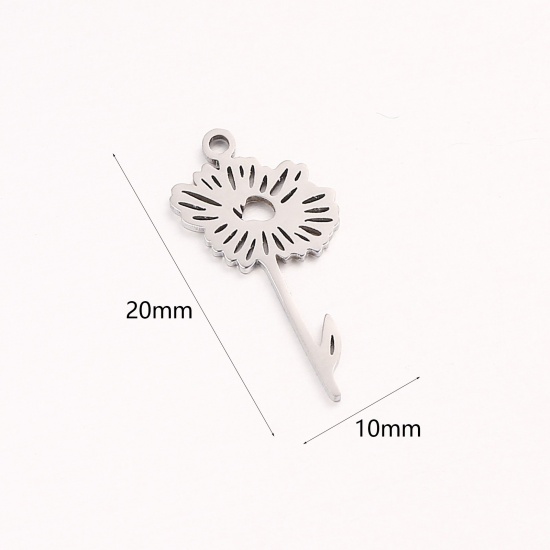 Picture of 1 Piece 304 Stainless Steel Birth Month Flower Charms Silver Tone April Hollow 10mm x 20mm