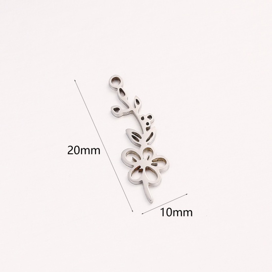 Picture of 1 Piece 304 Stainless Steel Birth Month Flower Charms Silver Tone May Hollow 10mm x 20mm