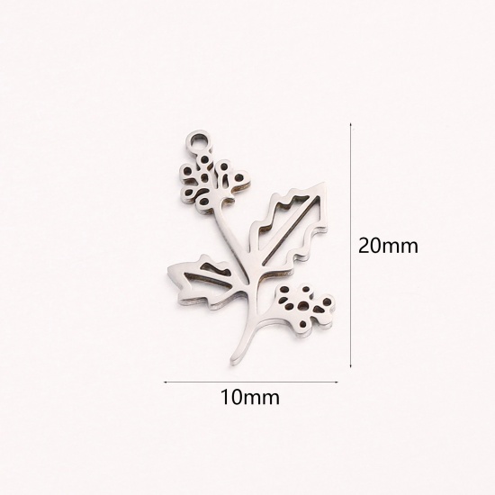 Picture of 1 Piece 304 Stainless Steel Birth Month Flower Charms Silver Tone December Hollow 10mm x 20mm