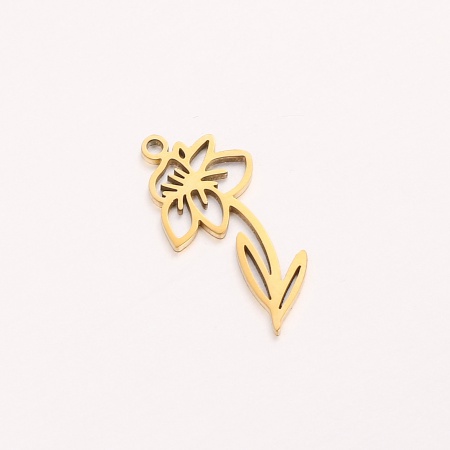 Imagen de 1 Unidad 304 Acero Inoxidable Marzo Flor del Mes de Nacimiento Colgantes Chapado en Oro Flor de Narciso Hueco 10mm x 20mm