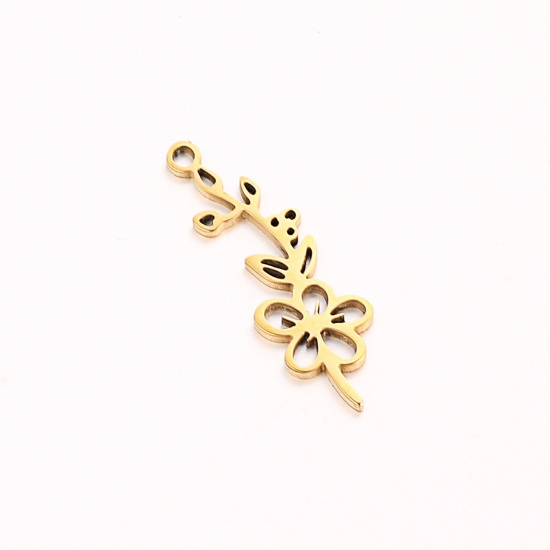 Picture of 1 Piece 304 Stainless Steel Birth Month Flower Charms Gold Plated May Hollow 10mm x 20mm