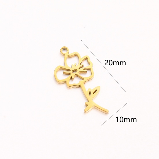 Picture of 1 Piece 304 Stainless Steel Birth Month Flower Charms Gold Plated August Hollow 10mm x 20mm