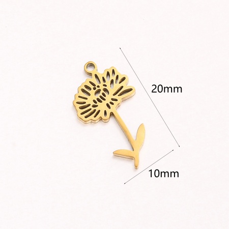 Imagen de 1 Unidad 304 Acero Inoxidable Noviembre Flor del Mes de Nacimiento Colgantes Chapado en Oro Crisantemo Hueco 10mm x 20mm
