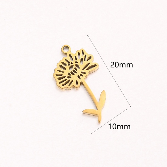 Picture of 1 Piece 304 Stainless Steel Birth Month Flower Charms Gold Plated November Hollow 10mm x 20mm