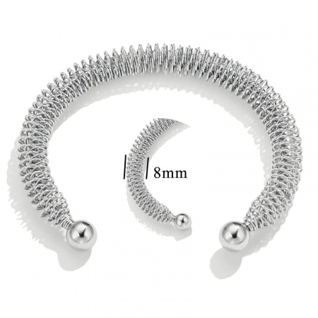 Picture of Wholesale Adjustable 304 Stainless Steel Open Cuff Bangles Bracelets, Silver Tone Women's Boho Chic Bohemia Gift Jewelry Supply, 6.1cm Dia., 1 Piece