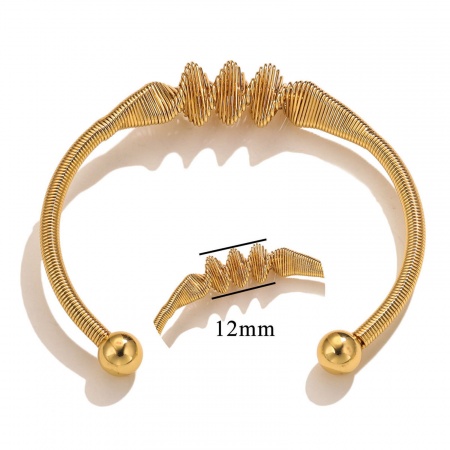 Picture of Wholesale Adjustable 304 Stainless Steel Open Cuff Bangles Bracelets, 18K Gold Plated Women's Boho Chic Bohemia Gift Jewelry Supply, 6.1cm Dia., 1 Piece