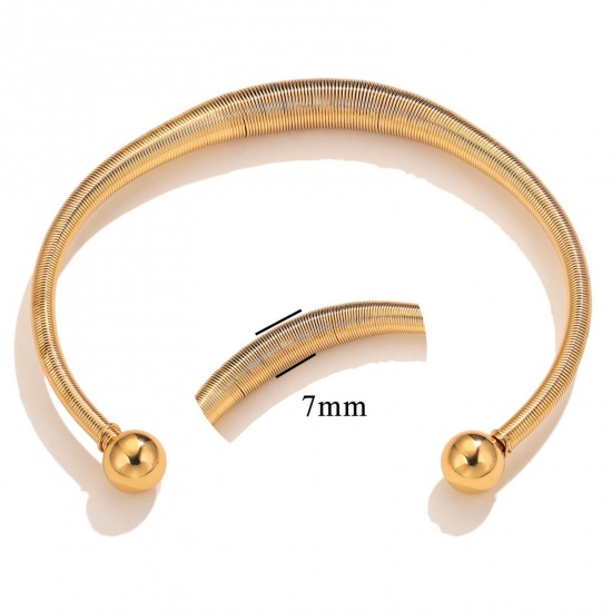 Picture of 1 Piece 304 Stainless Steel Boho Chic Bohemia Open Cuff Bangles Bracelets 18K Gold Plated Adjustable 6.1cm Dia.