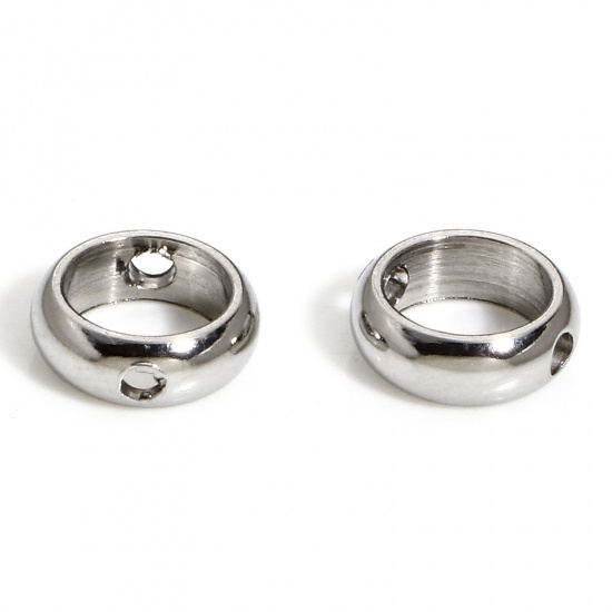Picture of 2 PCs 304 Stainless Steel Beads Frames Round Silver Tone (Fits 4mm Beads) 7mm Dia.