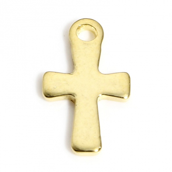 Bild von 10 Stück 304 Edelstahl Religiös Charms Vergoldet Kreuz 12mm x 7mm