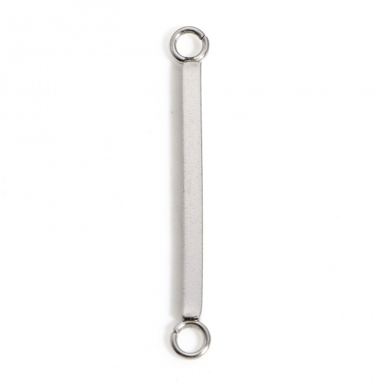 Picture of 10 PCs 304 Stainless Steel Connectors Charms Pendants Silver Tone Sticks 26mm x 3mm