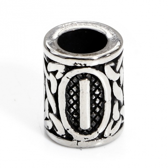 Bild von 1 Stück 304 Edelstahl Religiös Perlen zur DIY-Schmuckherstellung Zylinder Antiksilber Griechisches Alphabet 13mm x 10mm
