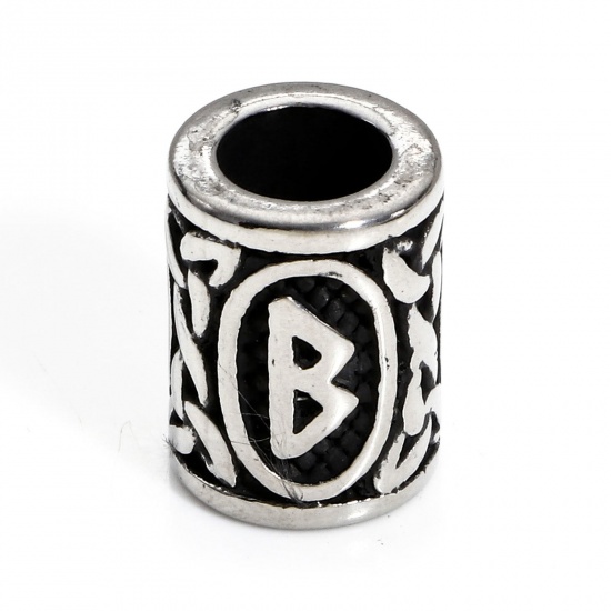 Bild von 1 Stück 304 Edelstahl Religiös Perlen zur DIY-Schmuckherstellung Zylinder Antiksilber Griechisches Alphabet 13mm x 10mm