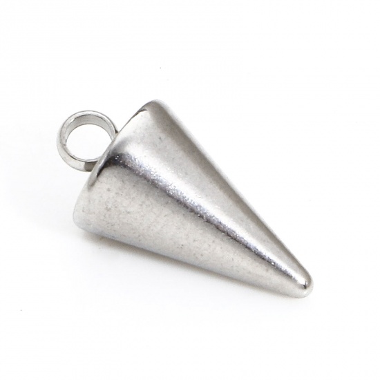 Picture of 10 PCs 304 Stainless Steel Charms Silver Tone Cone 14mm x 7mm