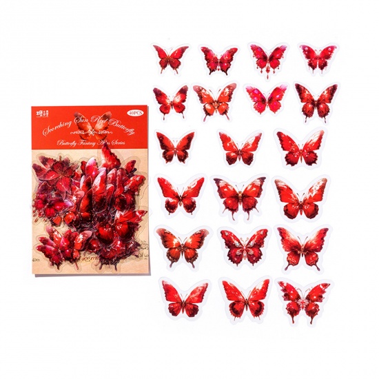 Immagine di 1 Serie ( 40 Pz/Serie) PET Insetto DIY Decorazione Di Scrapbook Adesivi Rosso Farfalla 16cm x 10cm