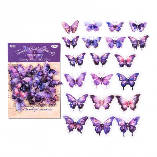 Immagine di 1 Serie ( 40 Pz/Serie) PET Insetto DIY Decorazione Di Scrapbook Adesivi Colore Viola Farfalla 16cm x 10cm