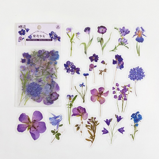 Picture of 1 Set ( 40 PCs/Set) PET DIY Scrapbook Deco Stickers Purple Flower