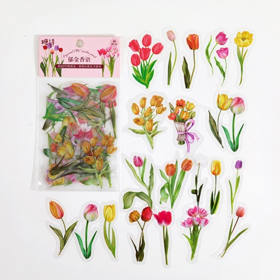 Picture of 1 Set ( 40 PCs/Set) PET DIY Scrapbook Deco Stickers Multicolor Tulip Flower