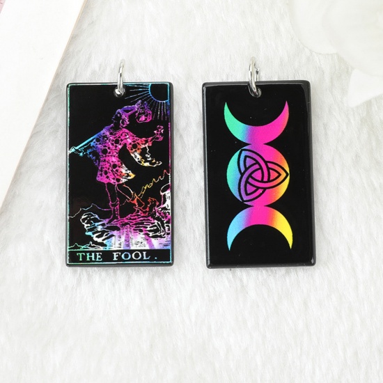 Picture of 5 PCs Acrylic Tarot Pendants Black Double Sided Message " THE FOOL " 3.9cm x 2.3cm