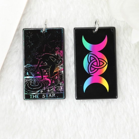Picture of 5 PCs Acrylic Tarot Pendants Black Double Sided Message " THE STAR " 3.9cm x 2.3cm
