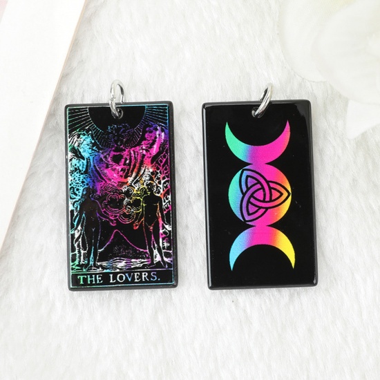 Picture of 5 PCs Acrylic Tarot Pendants Black Double Sided Message " THE LOVERS " 3.9cm x 2.3cm