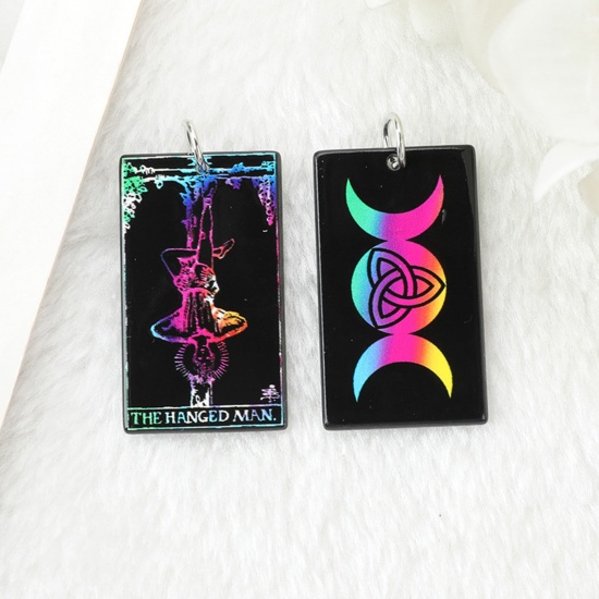 Picture of 5 PCs Acrylic Tarot Pendants Black Double Sided Message " THE HANGED MAN " 3.9cm x 2.3cm