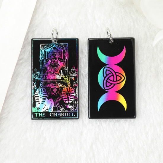 Picture of 5 PCs Acrylic Tarot Pendants Black Double Sided Message " THE CHARIOT " 3.9cm x 2.3cm