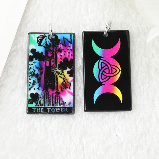 Picture of 5 PCs Acrylic Tarot Pendants Black Double Sided Message " THE TOWER " 3.9cm x 2.3cm