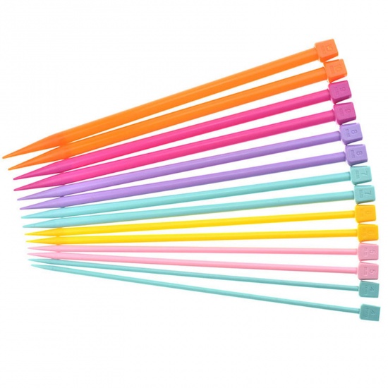 Picture of 1 Set ( 14 PCs/Set) Acrylic Single Pointed Knitting Needles DIY Knit Tools Accessories At Random Mixed Color 25cm(9 7/8") long