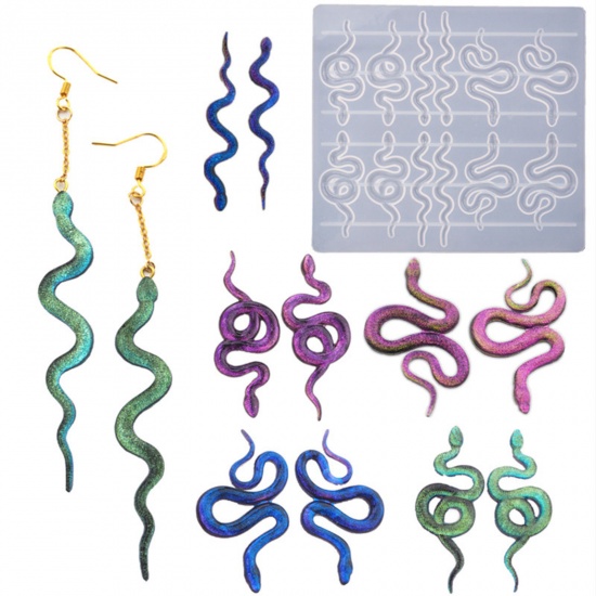Image de 1 Pièce Moule en Silicone pour Porte-clés Bijoux de Collier Boucle d'Oreille Pendentif en Silicone Rectangle Serpents Blanc 16.5cm x 14.5cm