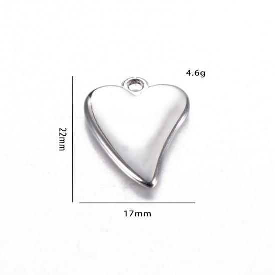 Image de 1 Pièce Breloques en 304 Acier Inoxydable Respectueux de la Nature La Saint Valentin Cœur Argent Mat 22mm x 17mm