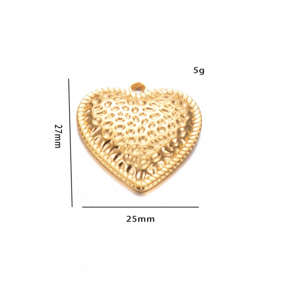 Image de 1 Pièce Breloques en 304 Acier Inoxydable Placage sous Vide Martelage Cœur Doré 27mm x 25mm 