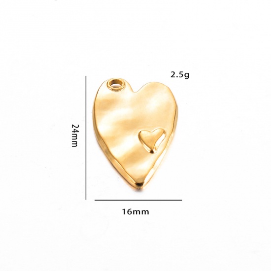 Image de 1 Pièce Breloques en 304 Acier Inoxydable Placage sous Vide La Saint Valentin Cœur Doré 24mm x 16mm 