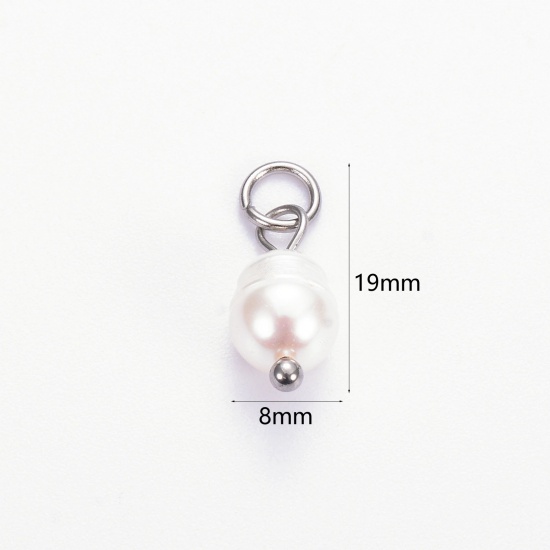 Picture of 2 PCs Eco-friendly 304 Stainless Steel & Natural Pearl Charms Silver Tone Baroque 19mm x 8mm