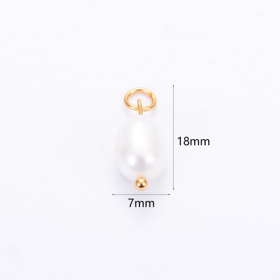 Picture of 2 PCs Vacuum Plating 304 Stainless Steel & Natural Pearl Charms Gold Plated Baroque 18mm x 7mm