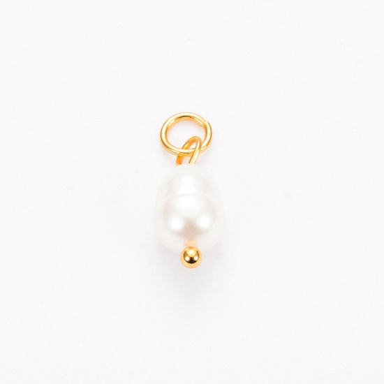 Picture of 2 PCs Eco-friendly 304 Stainless Steel & Natural Pearl Charms Gold Plated Baroque 19mm x 8mm
