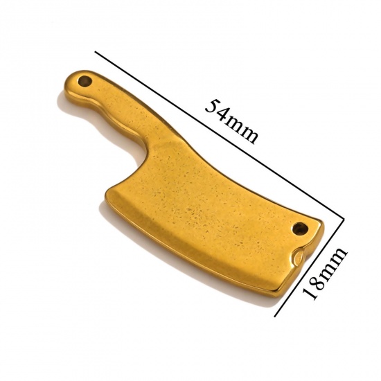 Bild von 1 Stück 304 Edelstahl Anhänger Küchenmesser 18K Gold plattiert 54mm x 18mm
