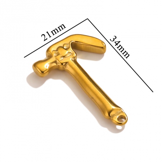 Bild von 1 Stück 304 Edelstahl Anhänger Hammer 18K Gold plattiert 34mm x 21mm