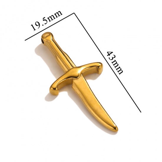 Bild von 1 Stück 304 Edelstahl Anhänger Messer 18K Gold plattiert 43mm x 19.5mm