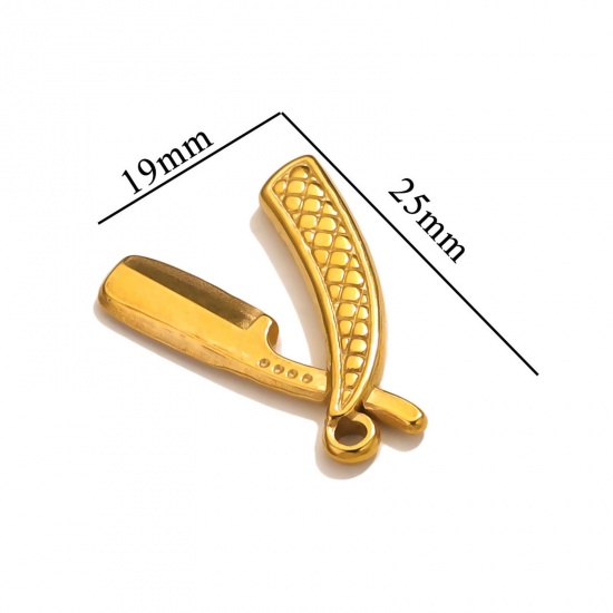Bild von 1 Stück 304 Edelstahl Anhänger Messer 18K Gold plattiert 25mm x 19mm