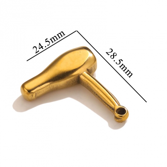Bild von 1 Stück 304 Edelstahl Anhänger Haartrockner 18K Gold plattiert 28.5mm x 24.5mm