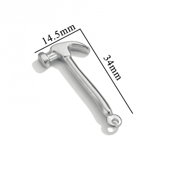 Bild von 1 Stück 304 Edelstahl Anhänger Hammer Silberfarbe 34mm x 14.5mm