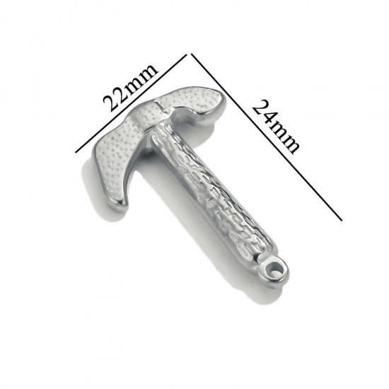 Bild von 1 Stück 304 Edelstahl Anhänger Hammer Silberfarbe Textur 24mm x 22mm