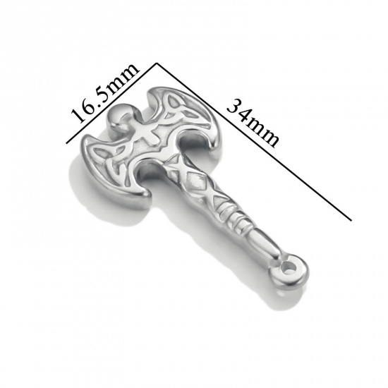 Bild von 1 Stück 304 Edelstahl Anhänger Axt Silberfarbe Textur 34mm x 16.5mm