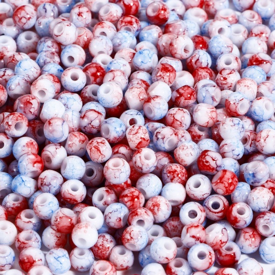 Picture of 10 Grams Glass Seed Beads Round Red & Blue Imitation Stone 4mm x 3.5mm