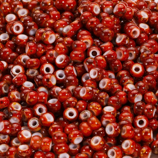 Picture of 10 Grams Glass Seed Beads Round Red Imitation Stone 4mm x 3.5mm