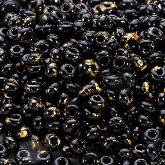 Picture of 10 Grams Glass Seed Beads Round Black Imitation Stone 4mm x 3.5mm