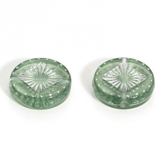 Picture of 100 PCs Acrylic Retro Beads For DIY Charm Jewelry Making Green Round Rhombus Plating About 15mm Dia., Hole: Approx 1.8mm