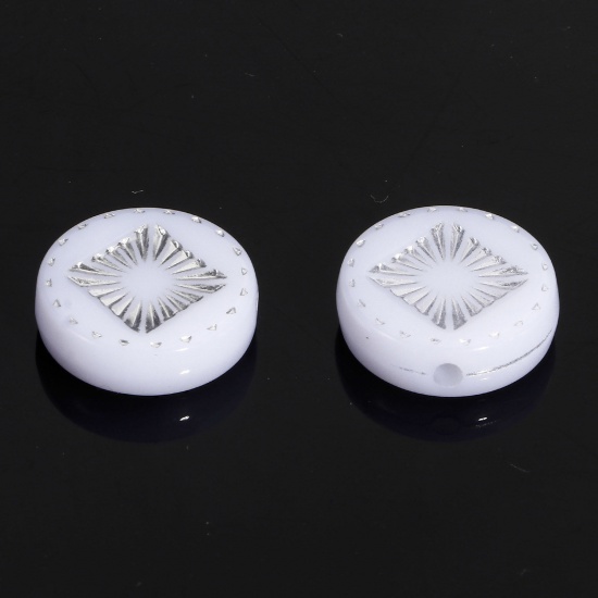 Picture of 100 PCs Acrylic Retro Beads For DIY Charm Jewelry Making White Round Rhombus Plating About 15mm Dia., Hole: Approx 1.8mm